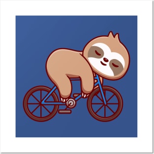 Cute Sloth Sleeping On Bike Cartoon Posters and Art